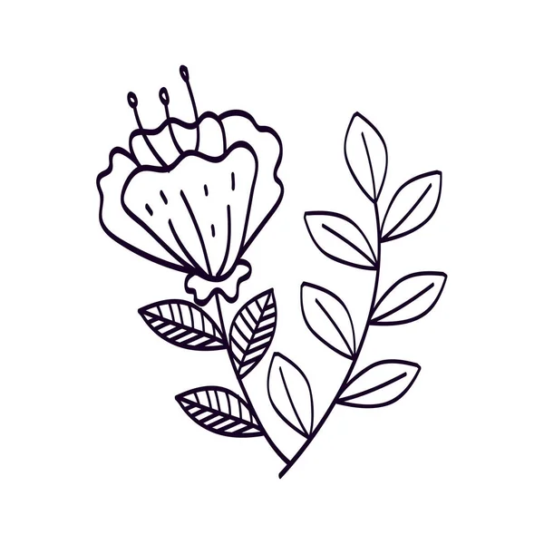 Niedliche Blume mit Zweigen und Blättern Linie Stil-Symbol — Stockvektor