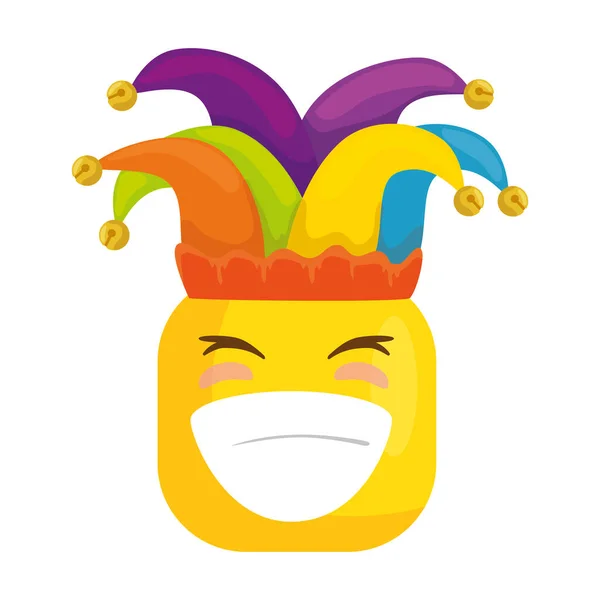 Divertido emoticono cuadrado sonriendo con sombrero buffon — Archivo Imágenes Vectoriales