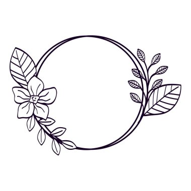 Ağaç dalları ve yapraklar çizgisi biçimli bir çiçek çerçevesi.