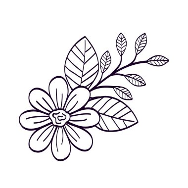 Ağaç dalı ve yaprak çizgi simgesi olan sevimli bir çiçek