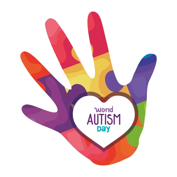World autism day and hand with puzzle pieces — Stockový vektor