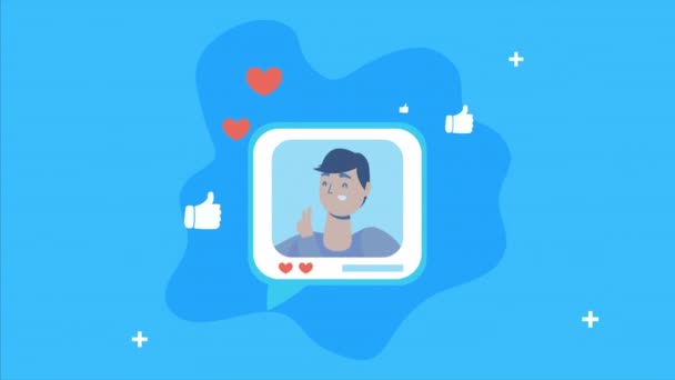 Man in speech bubble social media — Stock Video