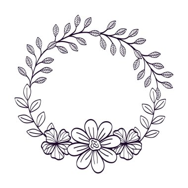 Ağaç dalları ve yapraklar çizgisi biçimli daire şeklinde çiçekler.