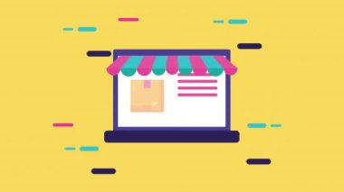 dizüstü bilgisayar ve kutu ile lojistik servis animasyonu