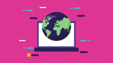 lojistik servis animasyon dizüstü bilgisayarı kutular ve gezegen