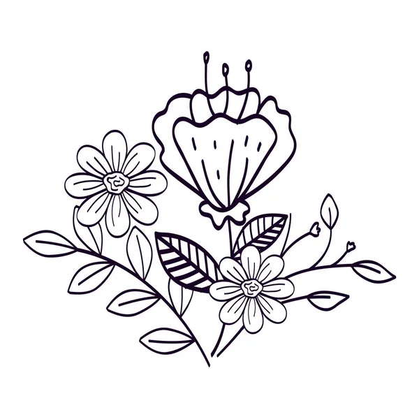 Słodkie kwiaty z gałęzi i liści linii styl ikona — Wektor stockowy