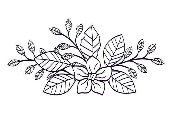 Roztomilý květ s větví a listí ve stylu ikony — Stockový vektor