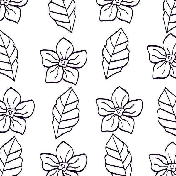 Hintergrund von Blumen und Blättern Linie Stil — Stockvektor