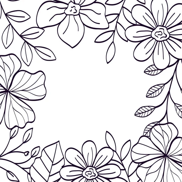 Leafs line style icon 으로 장식된 꽃의 프레임 — 스톡 벡터
