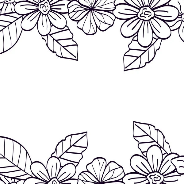 Leafs line style icon 으로 장식된 꽃의 프레임 — 스톡 벡터