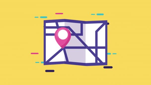 Mapa de papel con ubicación pin — Vídeo de stock