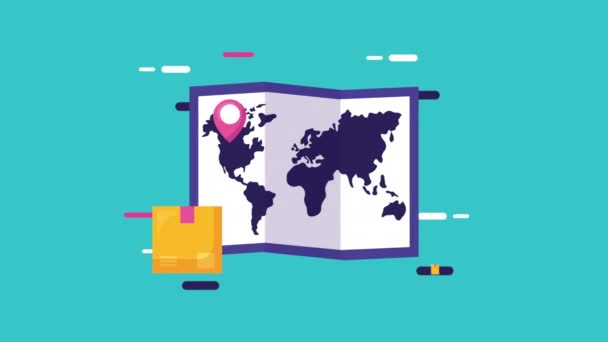Animace logistické služby s papírovou mapou a krabicemi — Stock video