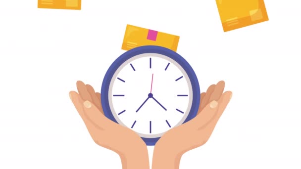 Animação de serviço logístico com relógio e envelopes — Vídeo de Stock