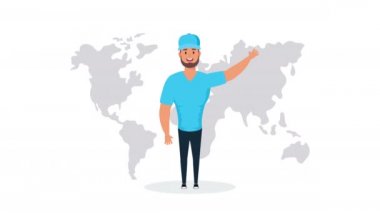 Dünya haritası olan lojistik servis çalışanı