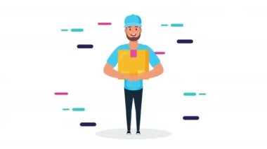 lojistik servis çalışanı kutuyu kaldırıyor