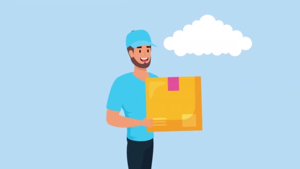 Logistické služby pracovník zvedací box — Stock video