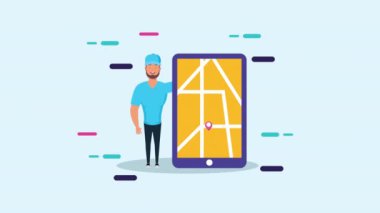 akıllı telefon uygulaması olan lojistik servis çalışanı