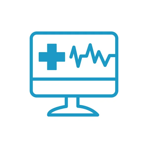 Cardiologia médica ekg no ícone da linha de desktop — Vetor de Stock