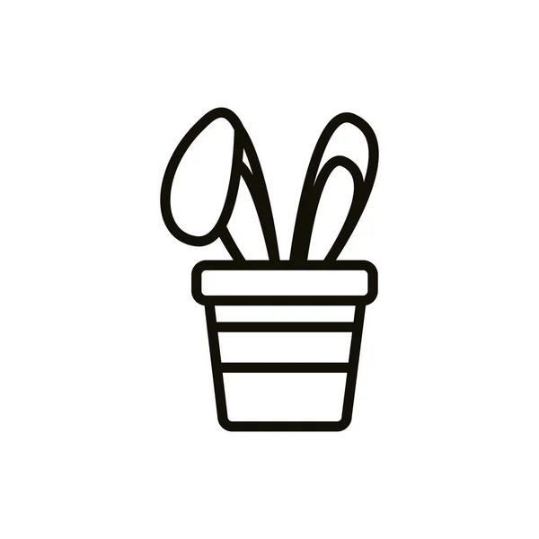 Keramický hrnec s králičími ušima ikona velikonoční linie — Stockový vektor