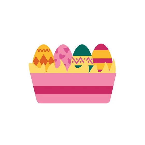 Easter eggs painted in ceramic pot flat style icons — Stock Vector