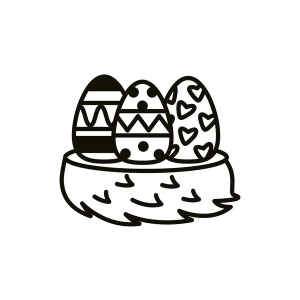 Ovos de Páscoa pintados ícones de estilo linha — Vetor de Stock