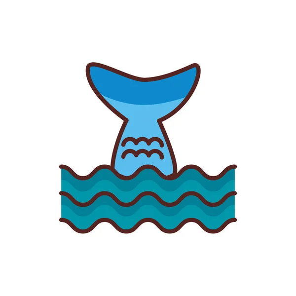 Baleine queue mer animal ligne couleur style icône — Image vectorielle
