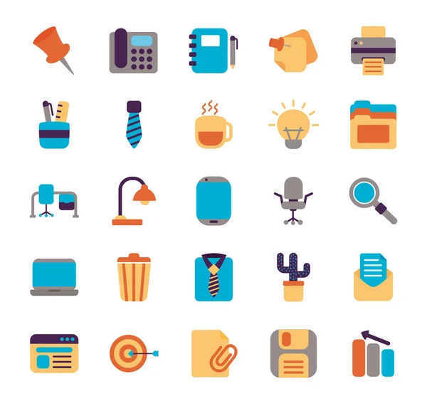 Paquete de iconos de estilo plano conjunto de oficina — Vector de stock