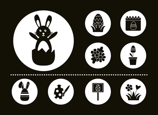 Faisceau d'icônes de ligne de set de Pâques — Image vectorielle