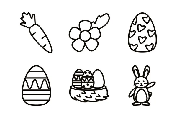 Faisceau d'icônes de ligne de set de Pâques — Image vectorielle