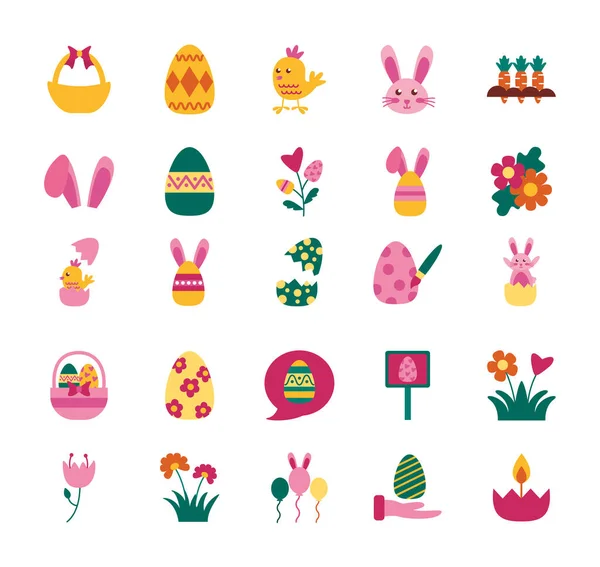 Paquete de iconos planos de conjunto de Pascua — Vector de stock