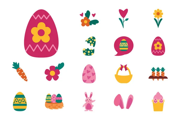 Paquete de iconos planos de conjunto de Pascua — Vector de stock