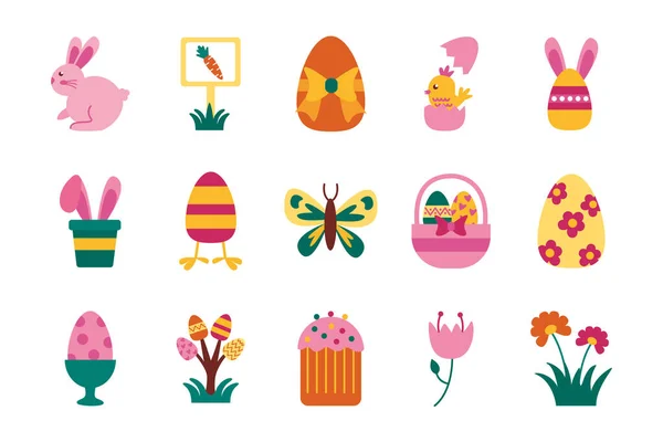 Paquete de iconos planos de conjunto de Pascua — Vector de stock