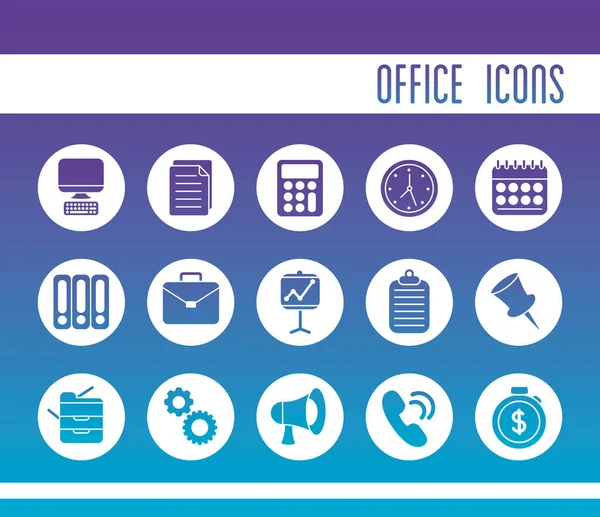 Paquete de iconos de estilo plano conjunto de oficina y letras — Archivo Imágenes Vectoriales