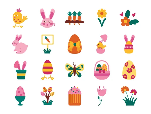Paquet de Pâques ensemble icônes plates — Image vectorielle