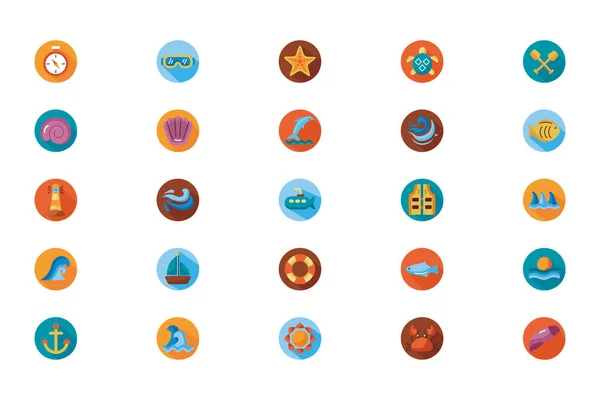 Paquete de iconos de estilo de bloque conjunto de mar — Vector de stock