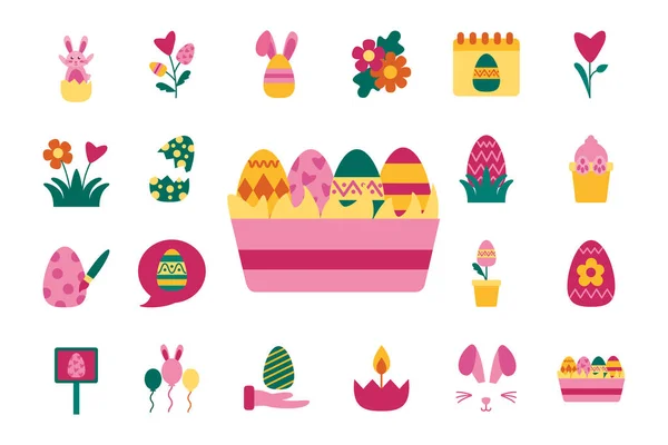 Paquete de iconos planos de conjunto de Pascua — Vector de stock