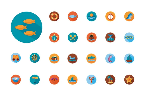 Paquete de iconos de estilo de bloque conjunto de mar — Vector de stock