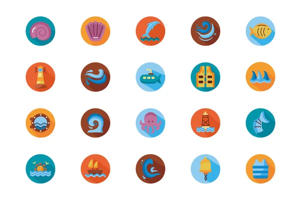 Paquete de iconos de estilo de bloque conjunto de mar — Vector de stock