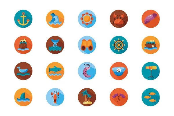 Paquete de iconos de estilo de bloque conjunto de mar — Vector de stock