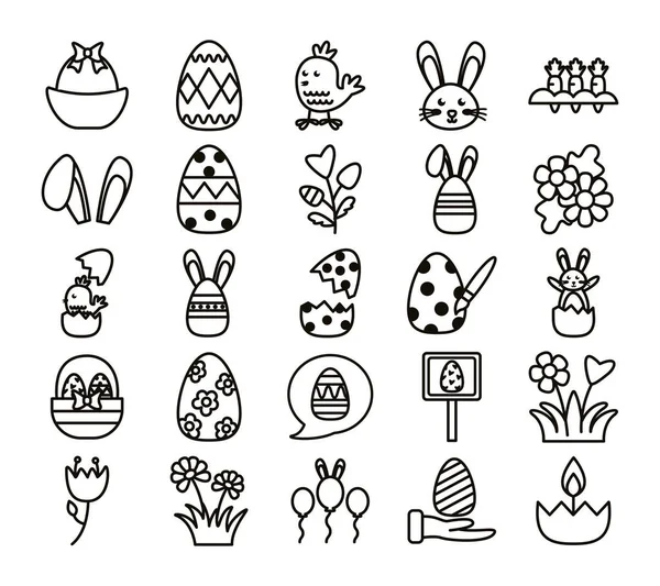 Paquete de iconos de línea de conjunto de Pascua — Vector de stock