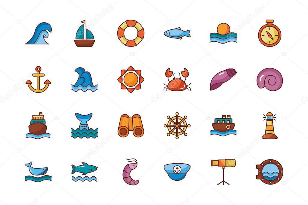bundle of sea set line color style icons