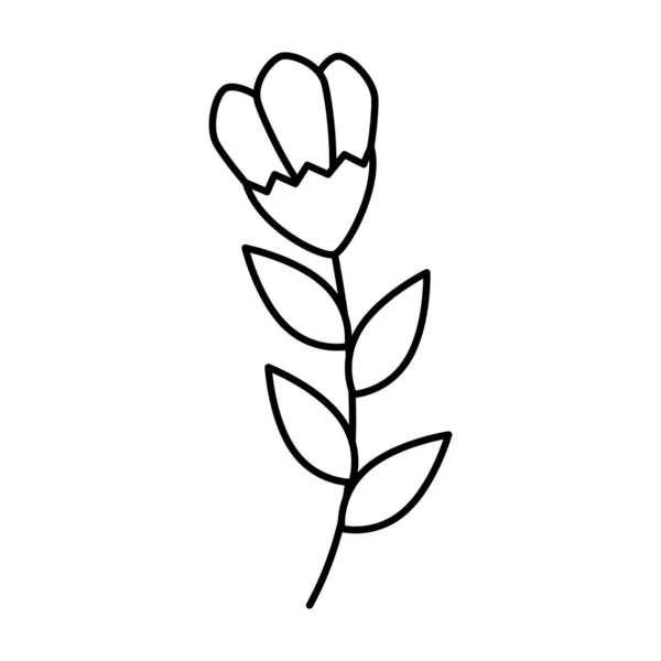 有枝条和叶线风格图标的可爱花朵 — 图库矢量图片