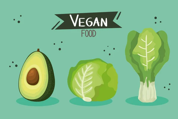 Veganský plakát s avokádem a zeleninou — Stockový vektor