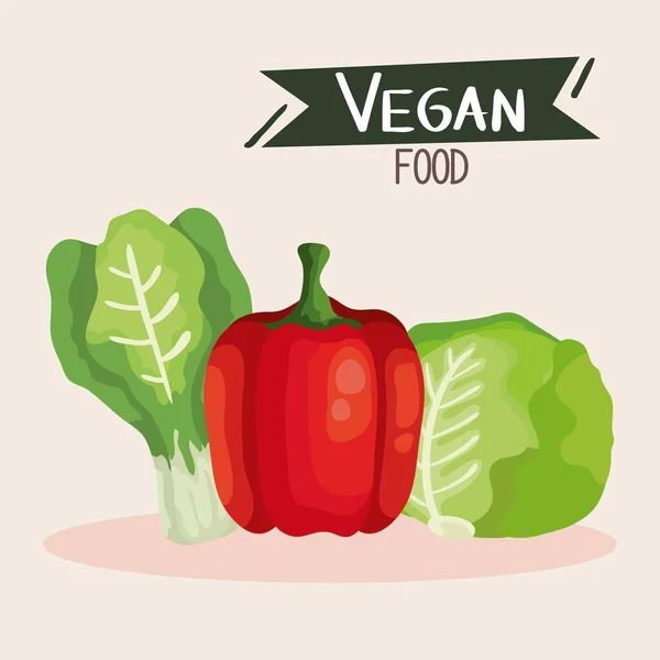 Cartaz de comida vegan com pimenta e legumes —  Vetores de Stock