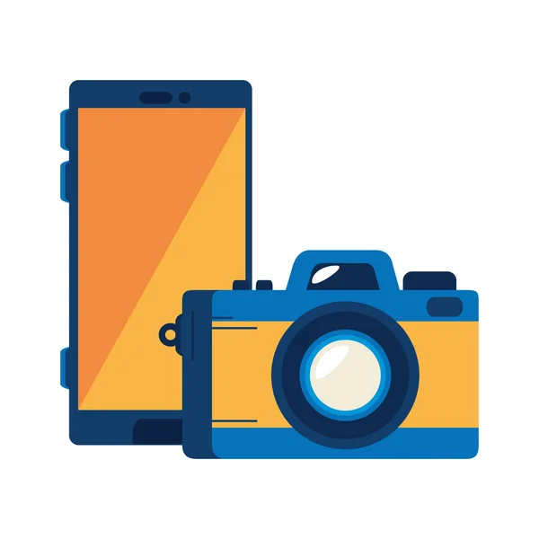 Smartphone con fotocamera fotografia icona isolata — Vettoriale Stock