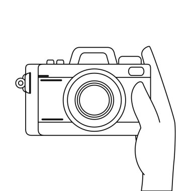 Kamera fotoğraf makinesi ile el izole edilmiş simge