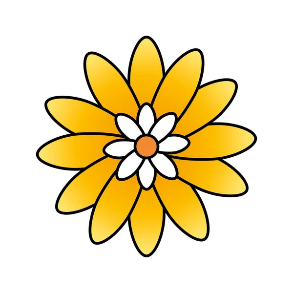 Χαριτωμένο λουλούδι κίτρινο χρώμα απομονωμένο εικονίδιο — Διανυσματικό Αρχείο