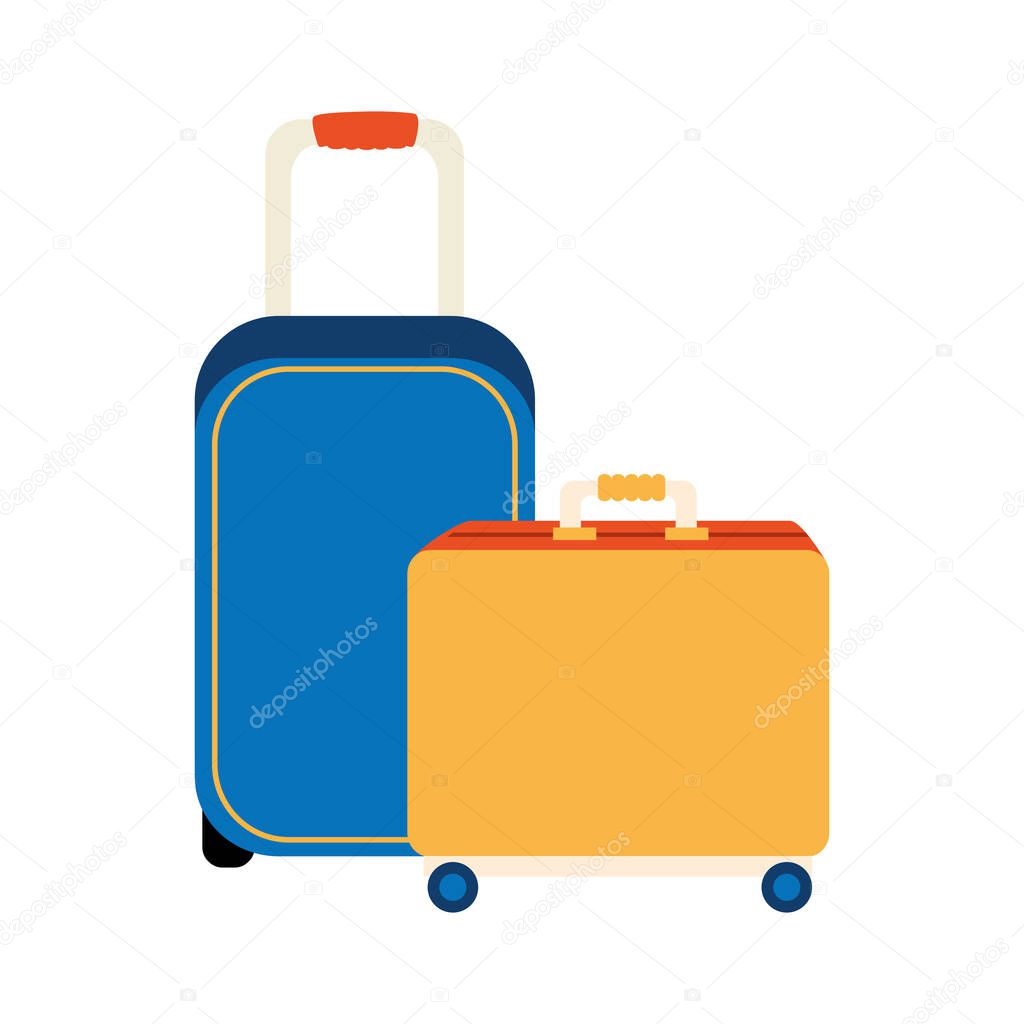 set of wheeled suitcases isolated icons