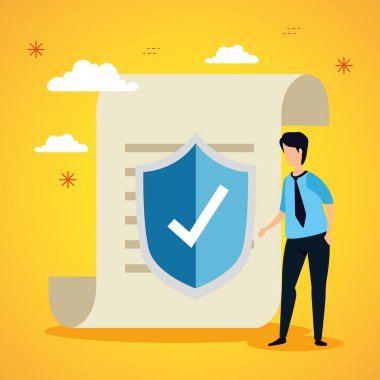 genç adam belge ve kalkan