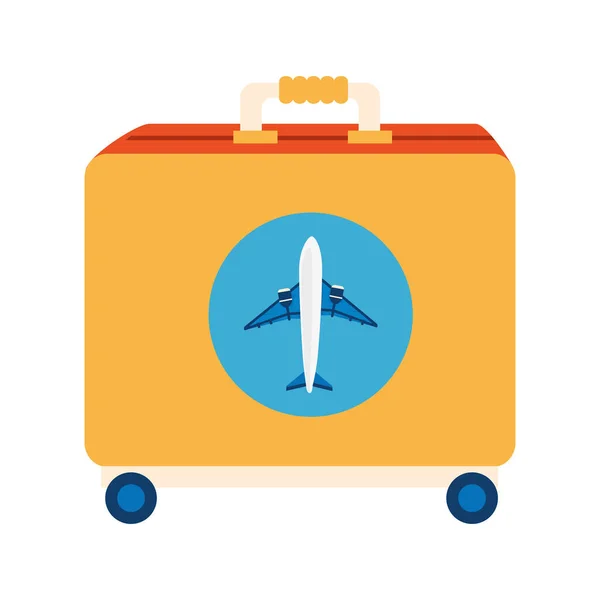 装有飞机隔离图标的轮式行李箱 — 图库矢量图片